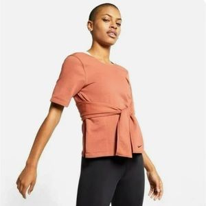 Nike Yoga Studio Women’s Short Sleeve Training Wrap T-Shirt Pink/Brown/Rust, M